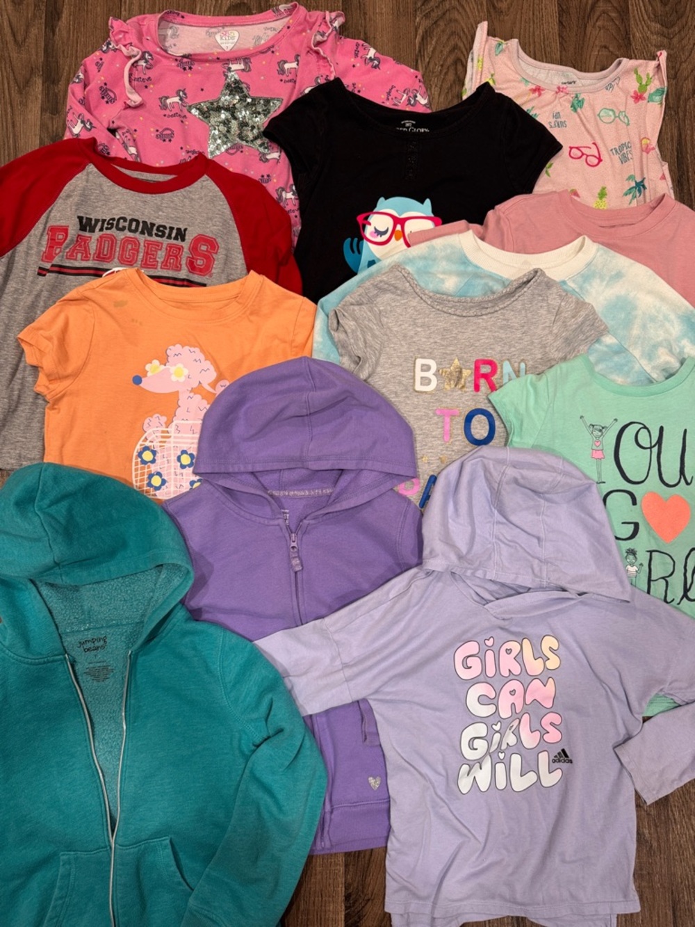 Mixed Girls' Tops & Hoodies - Purple, Pink, Teal, Orange, Gray, Black